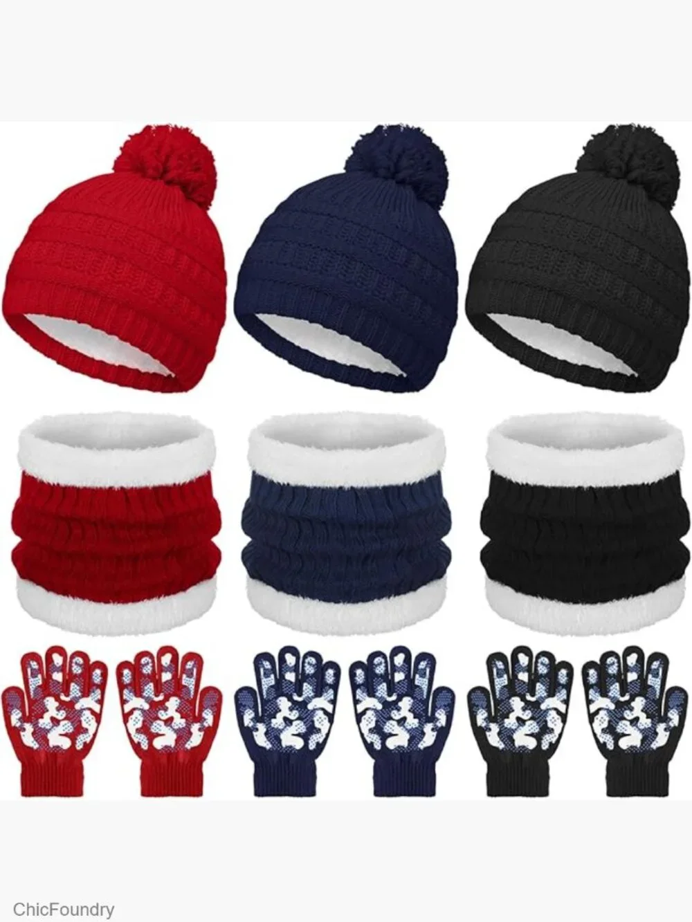 Kids Winter Hat Gloves Scarf Set 9-Piece Fleece Lined Warm Beanie Neck Warmer